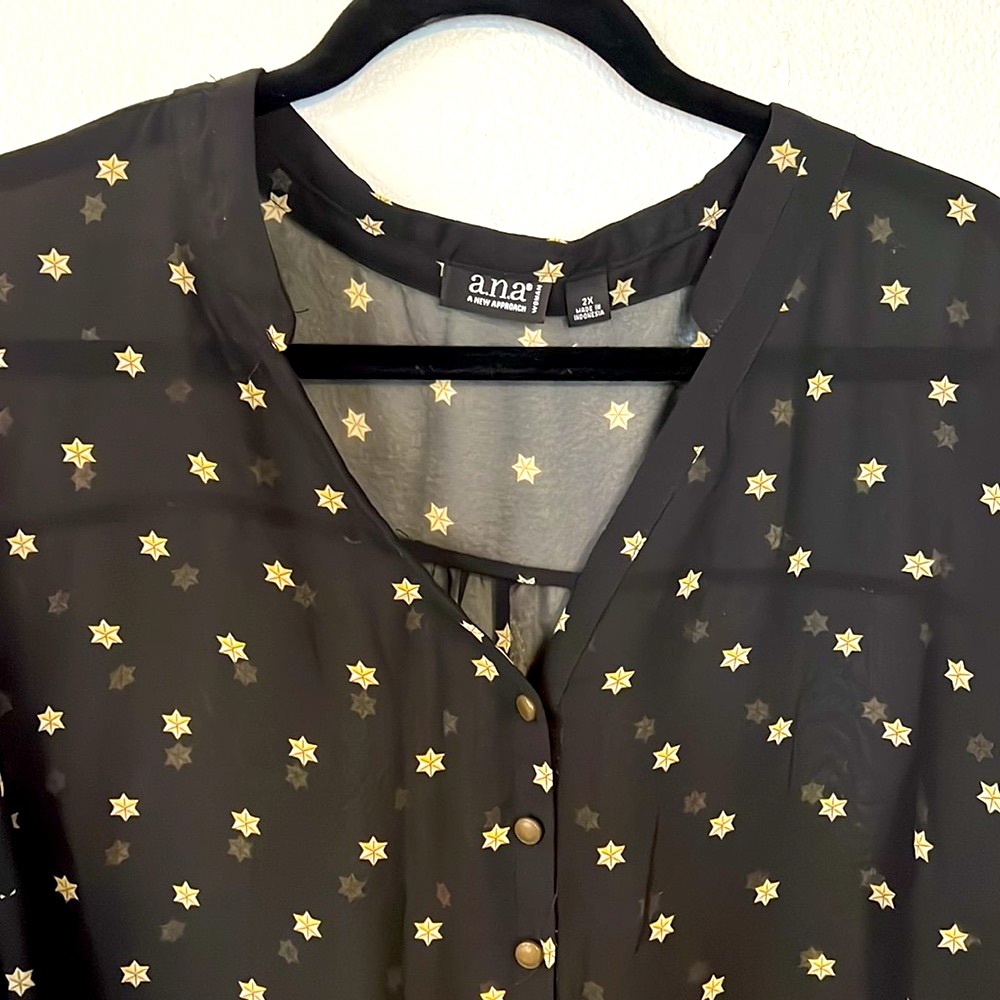 CLOSET CLEAR OUT  A.n.a. Sheer black blouse with gold stars